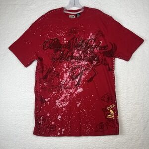 VTG Akademiks Short Sleeve Shirt Hip Hop Y2K Splatter Beaded Red Men's 2XL